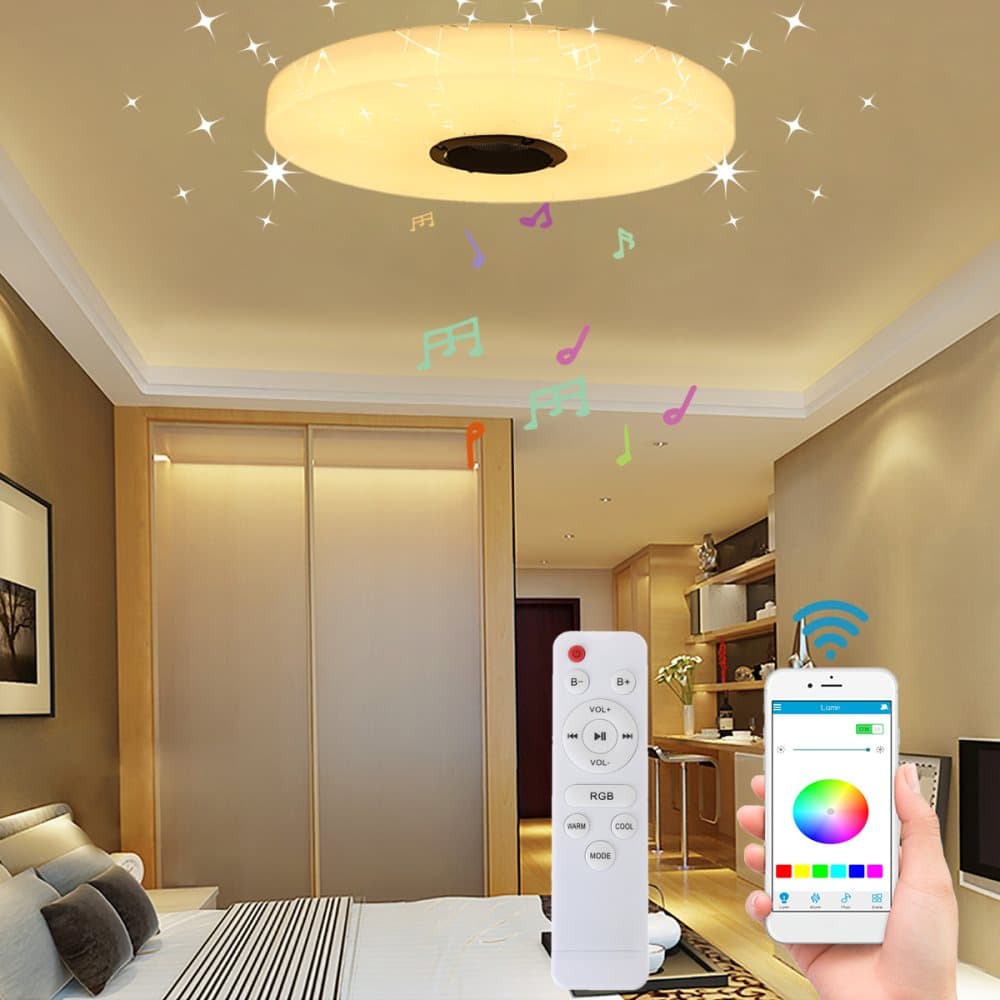100W LED-taklampa RGB med musik bluetooth APP + Fjärrkontroll Parlor Sovrum Hem Party Dekorativa lampor Takljuskrona AC 220V