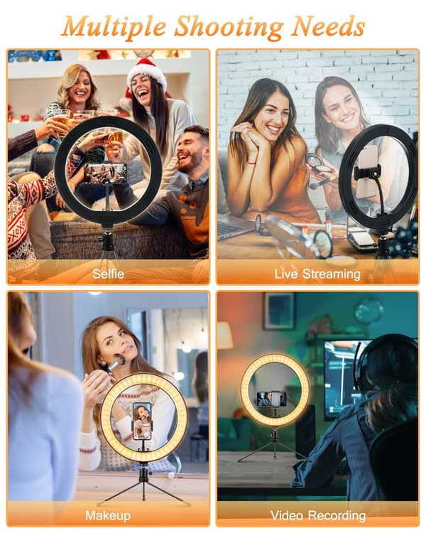 ELEGIANT 10,2" Selfie-ringljus med stativ, dimbar ringljus med mobiltelefonhållare 3 ljuslägen och 11 ljusstyrka för YouTube-video L