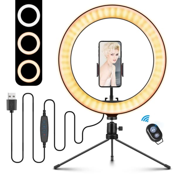 ELEGIANT 10,2" Selfie-ringljus med stativ, dimbar ringljus med mobiltelefonhållare 3 ljuslägen och 11 ljusstyrka för YouTube-video L