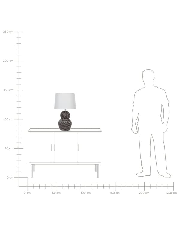 Pöytävalaisin musta keraaminen jalka 63 cm valkoinen kankainen lampunvarjostin