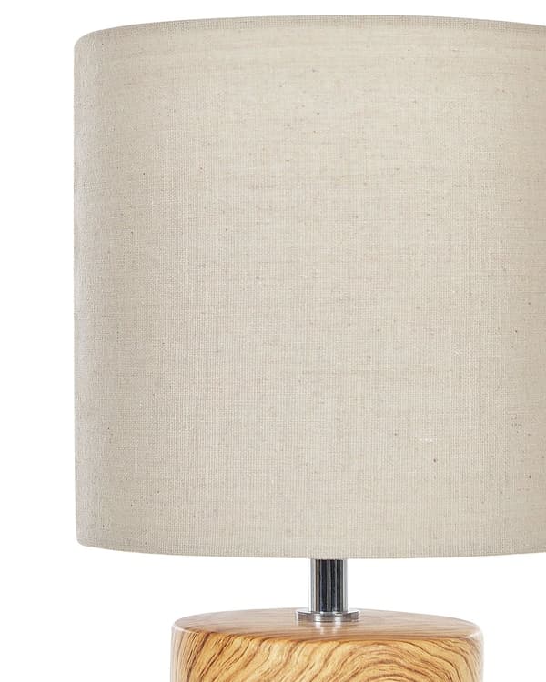 Pöytävalaisin valkoinen/vaalea puu keraaminen jalka 43 cm beige kankainen lampunvarjostin