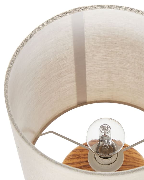 Pöytävalaisin valkoinen/vaalea puu keraaminen jalka 43 cm beige kankainen lampunvarjostin