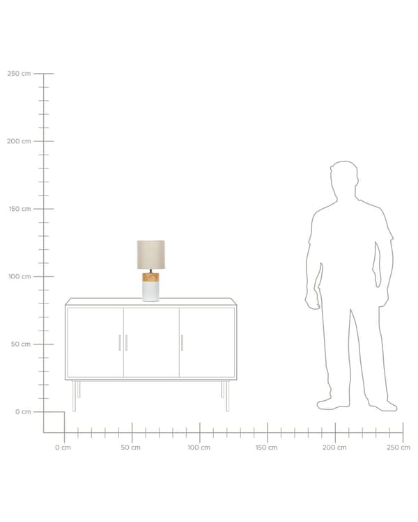 Pöytävalaisin valkoinen/vaalea puu keraaminen jalka 43 cm beige kankainen lampunvarjostin