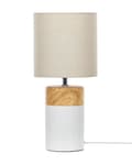 Pikkukuva 1 / 10: Pöytävalaisin valkoinen/vaalea puu keraaminen jalka 43 cm beige kankainen lampunvarjostin