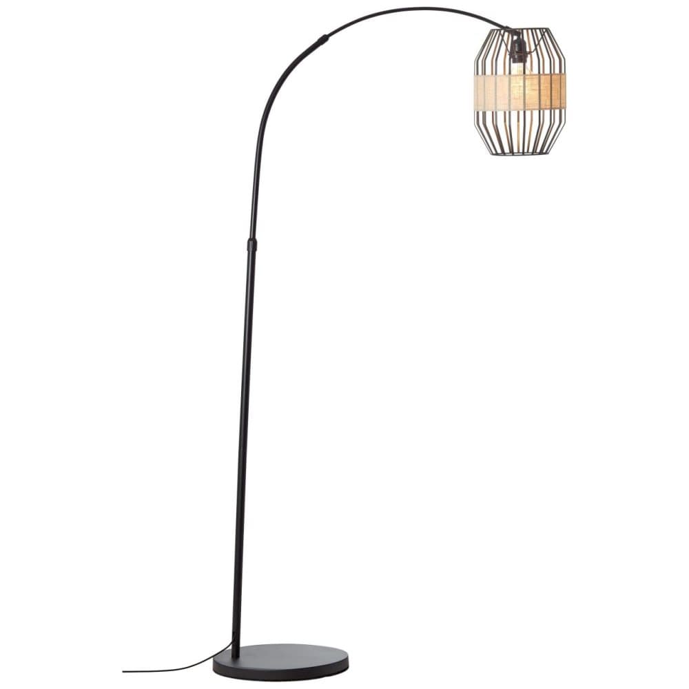 BRILLIANT lampa Slope arc golvlampa 1,5m svart/naturlig | 1x A60, E27, 52W, lämplig för normala lampor (ingår ej)