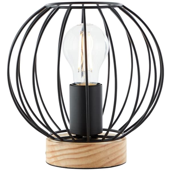 Brilliant | Sorana bordlampe sort/træfarvet | 1x A60, E27, 40W, egnet til normale lamper (medfølger ikke)
