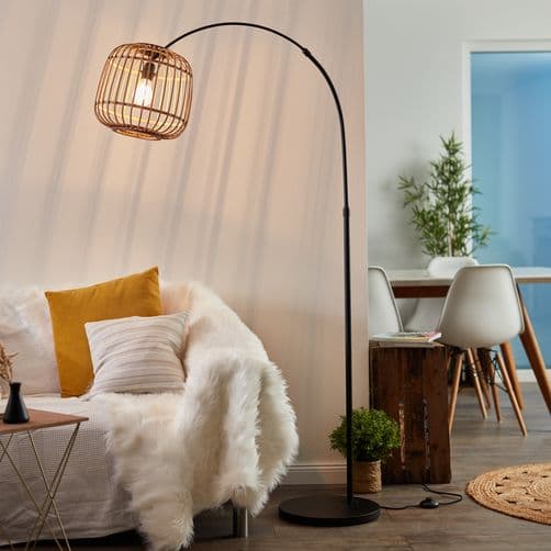 BRILLIANT lampa Nikka båggolvlampa 1,7m svart/naturlig | 1x A60, E27, 40W, lämplig för normala lampor (ingår ej)