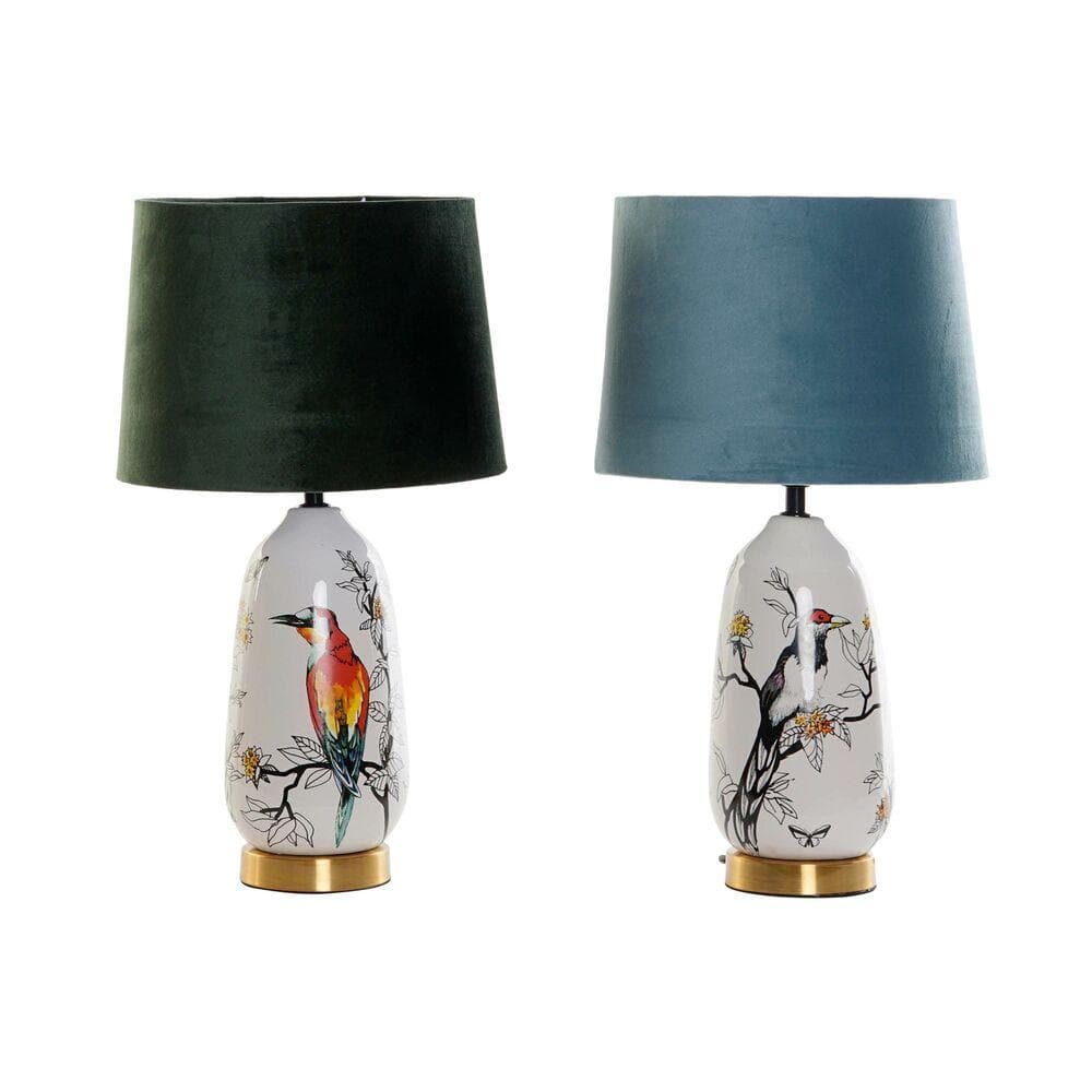 Desk lamp DKD Home Decor Blue Green Cotton Stoneware 220 V 50 W Birds (2 pcs) (28 x 28 x 50 cm)