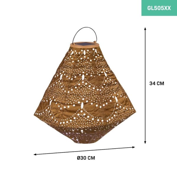 VONROC Havelampe - Solar - Solcelle | Luna Pentagon | 300x300mm | LED | Guld