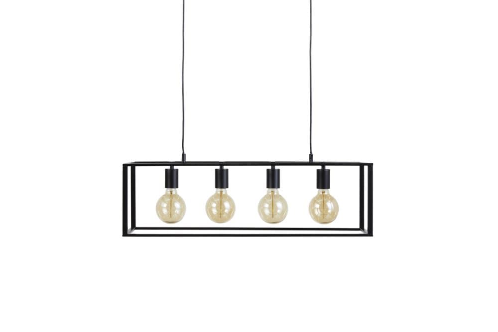 LIFA LIVING Bergen Industriell Hänglampa med 4 Lampor E27, Pendellampa i Svart Metall, Rektangulär Taklampa, 4 x 25 W, 75 x 22 x 22 cm