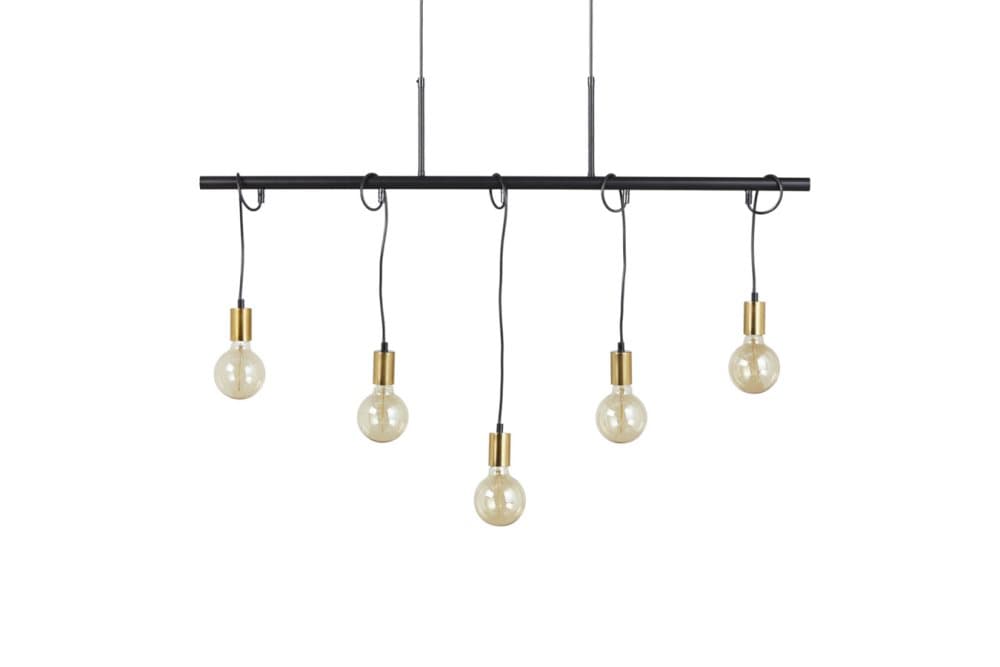 LIFA LIVING Hamar Industriell Hänglampa med 5 Lampor E27, Pendellampa i Guld och Svart Metall, Taklampa Vardagsrum, Kök, 5 x 25 W, 110 x 150 cm