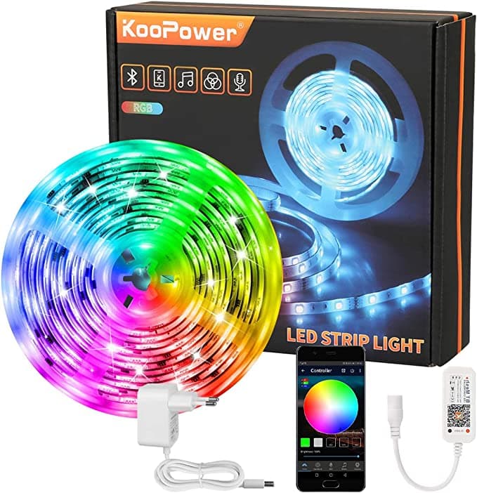 LED-band, RGB LED-ränder färgväxling LED ljusslinga 5 m flexibel appkontroll LED-band band bluetooth-kontroller synk för musik, användning för sovrum,
