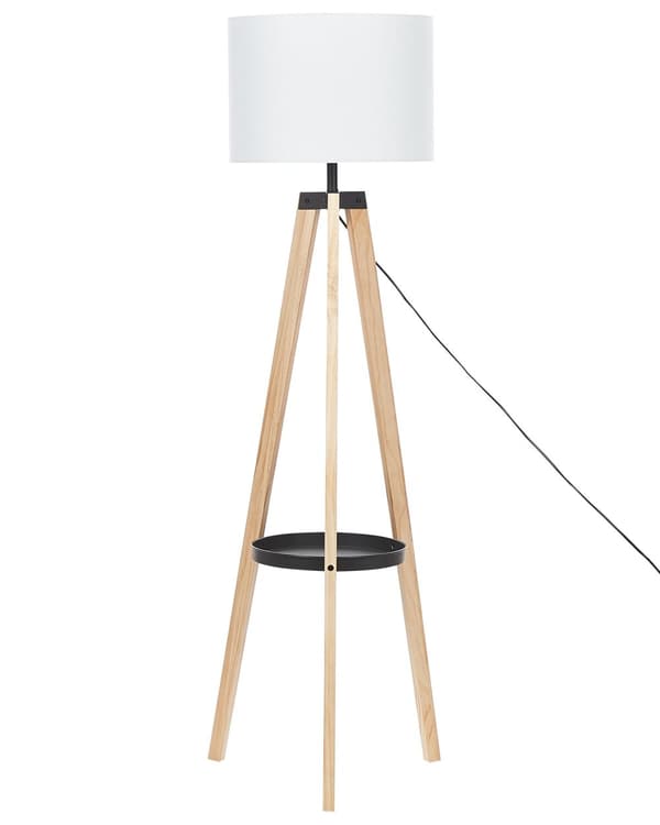 Gulvlampe i Skandinavisk Stil Hvid Farve med Lyst træ Moderne stil stue opholdsrum