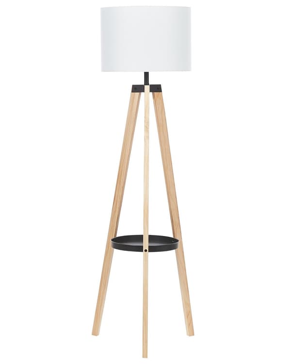 Gulvlampe i Skandinavisk Stil Hvid Farve med Lyst træ Moderne stil stue opholdsrum