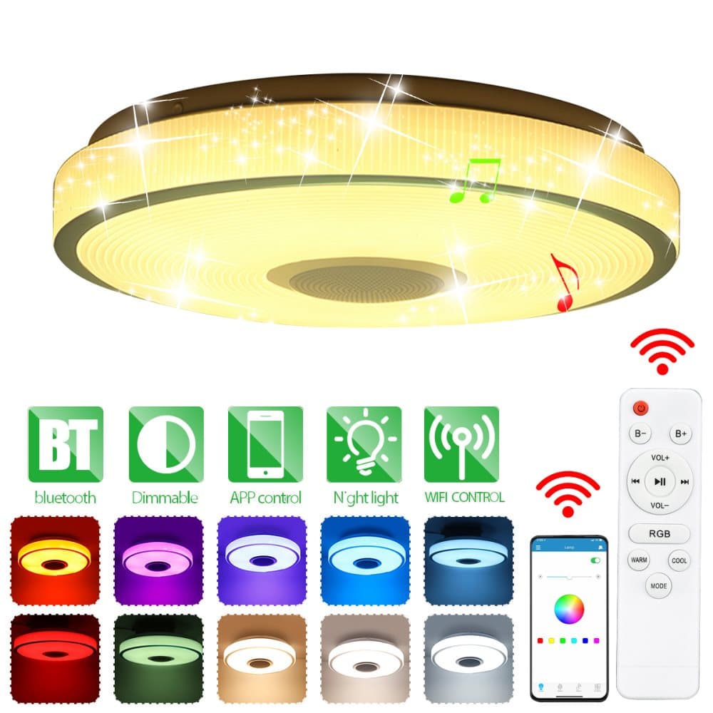 Dimbar WIFI/bluetooth taklampa LED RGB 3000-6500K musikhögtalare fjärrkontroll