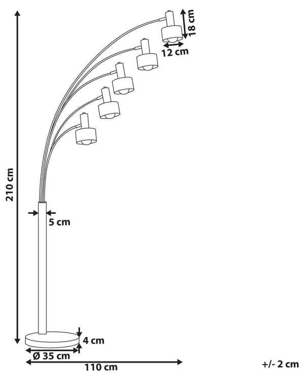 Gulvlampe sort metal 120 cm 5 arme justerbare runde skærme base fodpedal kontakt moderne