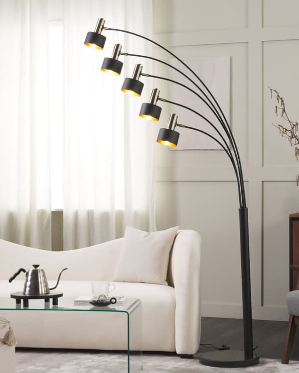 Gulvlampe sort metal 120 cm 5 arme justerbare runde skærme base fodpedal kontakt moderne