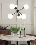 Miniatyrbillede 2 af 9: Pendel Lampe i Sort Mat Jern og Glas 50 x 100 cm 6 Lyskilder Kugleformede Klassisk Moderne Design Køkken og Stue indretning Tilbehør