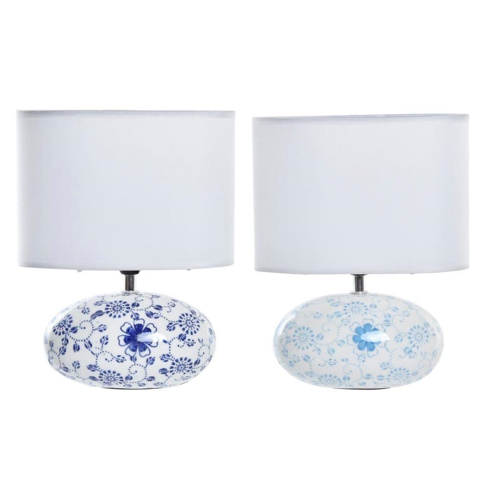 Desk lamp DKD Home Decor 25W Flower Ceramic Blue Polyester White 220 V Shabby Chic (23 x 13 x 29 cm) (2 Units)