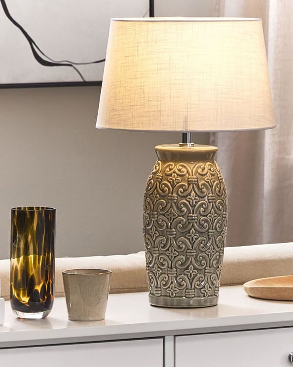 Guld Keramik Bordlampe 48 cm med Lampeskærm Orientalsk Mønster Sengelampe Belysning til Soveværelse Stue