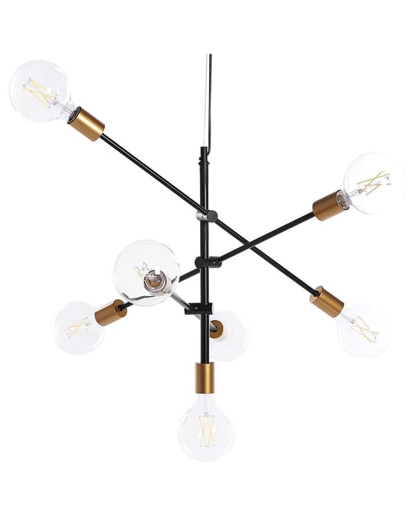 Pendel Lampe Sort Guld Metal 126 cm Dekorativ 7 Armet Industrielt Sputnik Lampe Design uden Skærm Stue Over Spisebord Tilbehør Køkken