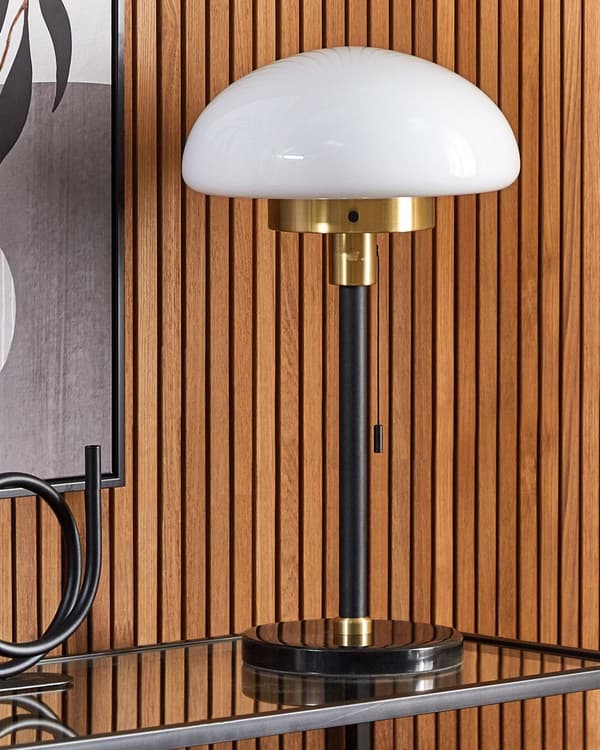 Bordlampe Sort Guld Hvid Glas metal 55 cm Lampeskærm Halvkugle Sengelampe Mat Stue Soveværelse Klassisk Stil