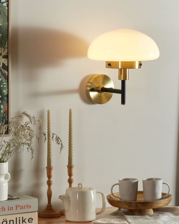 Væglampe Sort Guld Hvid Glas Metal 32 cm Lampeskærm Mat Halvkugle Stue Klassisk Soveværelse Klassisk Stil