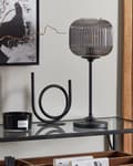 Miniatyrbillede 4 af 11: Bordlampe sort grå metalglas 50 cm lampeskærm kugle sengelampe mat stue soveværelse klassisk
