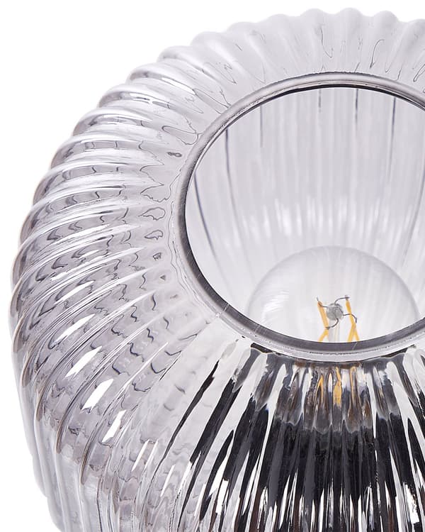 Bordlampe sort grå metalglas 50 cm lampeskærm kugle sengelampe mat stue soveværelse klassisk