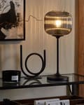 Miniatyrbillede 2 af 11: Bordlampe sort grå metalglas 50 cm lampeskærm kugle sengelampe mat stue soveværelse klassisk