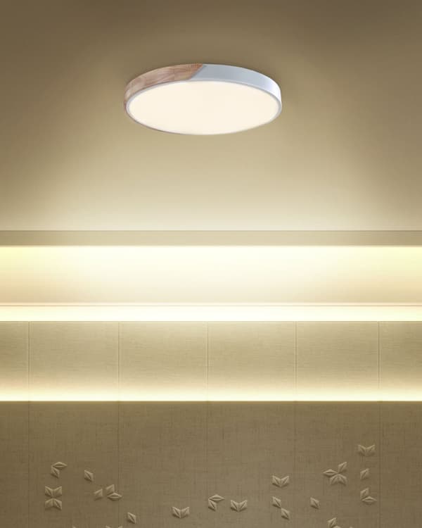 Loftslampe Hvid med Lyst Træ Stål Akryl Integreret LED Lys Rund Form Dekorativ Moderne Belysning