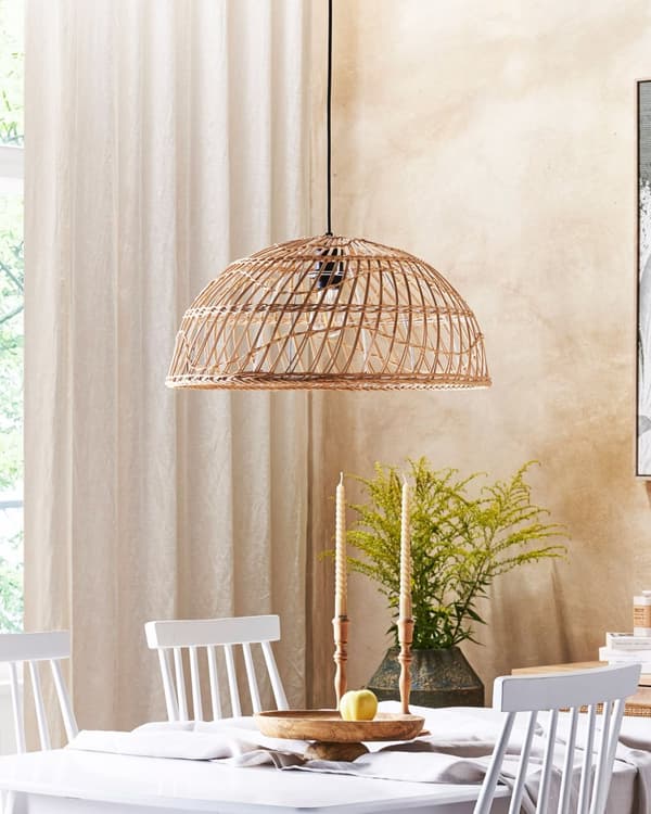 Pendel Lampe Natur Beige Rattan ø 51 x 123 cm Dekorativ Hængelampe Halvrund Lampeskærm til Køkken Tilbehør over Spisebord Energi Efficient
