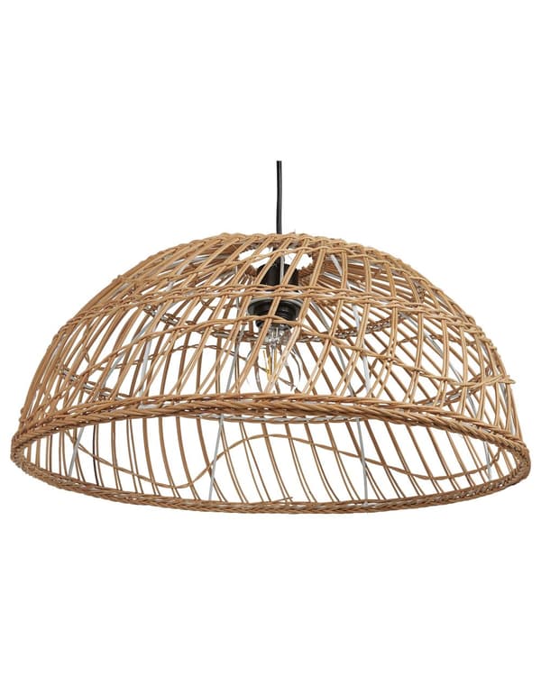 Pendel Lampe Natur Beige Rattan ø 51 x 123 cm Dekorativ Hængelampe Halvrund Lampeskærm til Køkken Tilbehør over Spisebord Energi Efficient