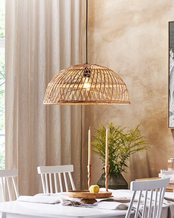 Pendel Lampe Natur Beige Rattan ø 51 x 123 cm Dekorativ Hængelampe Halvrund Lampeskærm til Køkken Tilbehør over Spisebord Energi Efficient