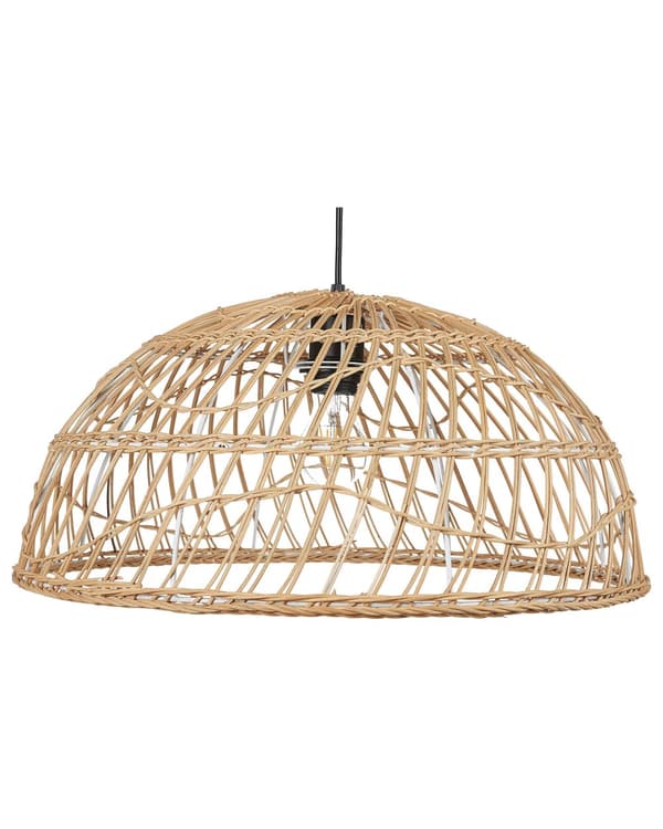 Pendel Lampe Natur Beige Rattan ø 51 x 123 cm Dekorativ Hængelampe Halvrund Lampeskærm til Køkken Tilbehør over Spisebord Energi Efficient