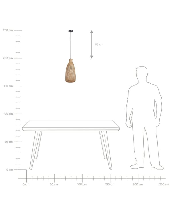 Pendel Lampe Bambus Lyst Træ Sort Jern 133 x 23 cm Dekorativ Oval Boho Skærm Belysning Spisebordslampe Stue og Køkken Indretning Design