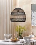 Miniatyrbillede 5 af 10: Pendel Lampe Naturlig Beige og Sort Rattan 40 x 45 x 45 Rund Fuglebur Skærm Boho Belysning Dekor Tilbehør i Stue Entré Værelse Indretning