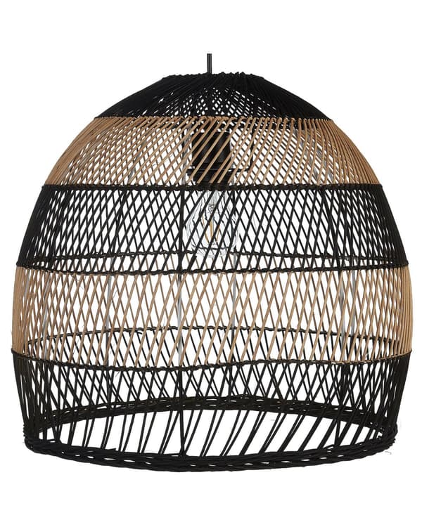 Pendel Lampe Naturlig Beige og Sort Rattan 40 x 45 x 45 Rund Fuglebur Skærm Boho Belysning Dekor Tilbehør i Stue Entré Værelse Indretning