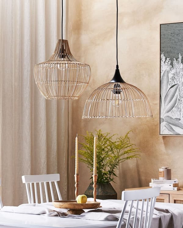 Pendel Lampe Naturlig Beige Rattan Sort PVC 20 x 40 x 40 Aben Skærm Struktur Boho Belysning Træ over Spisebord Køkken Stue Indretning