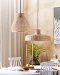 Miniatyrbillede 4 af 9: Pendel Lampe Natur Beige Rattan ø 35 cm Flet Lampe Design Hængelampe til Køkken Spisebordslampe til rundt Bord Tilbehør Boho stil