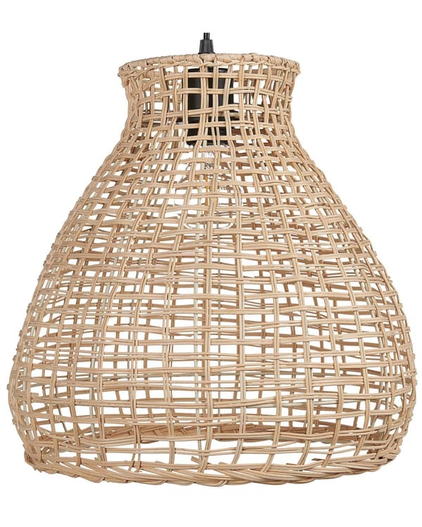 Pendel Lampe Natur Beige Rattan ø 35 cm Flet Lampe Design Hængelampe til Køkken Spisebordslampe til rundt Bord Tilbehør Boho stil