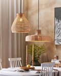 Miniatyrbillede 2 af 9: Pendel Lampe Natur Beige Rattan ø 35 cm Flet Lampe Design Hængelampe til Køkken Spisebordslampe til rundt Bord Tilbehør Boho stil