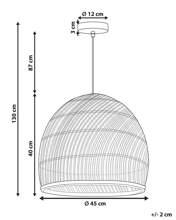 Riippuvalaisin luonnollinen/musta 45 x 130 x 45 cm rottinki PVC rauta pyöreä avonainen max 40W