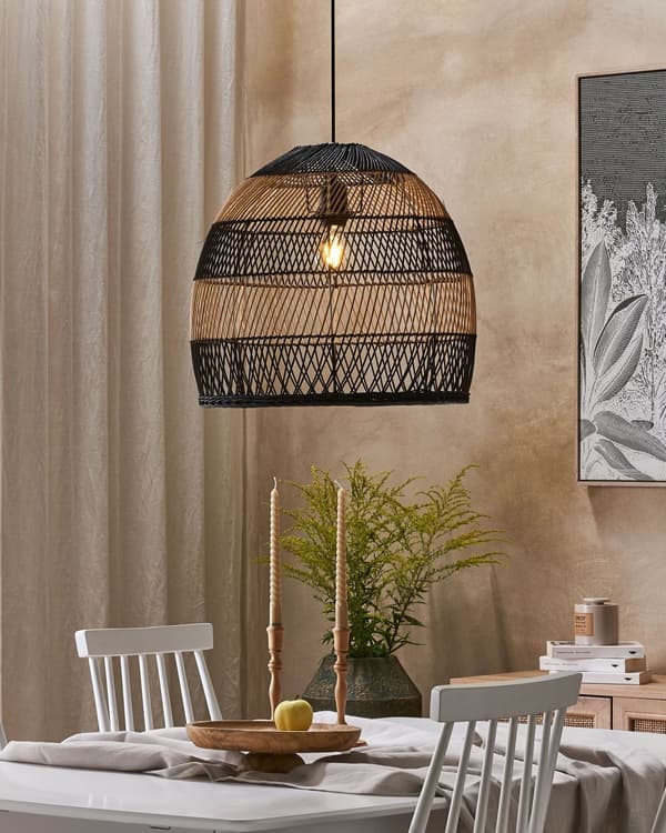 Riippuvalaisin luonnollinen/musta 45 x 130 x 45 cm rottinki PVC rauta pyöreä avonainen max 40W