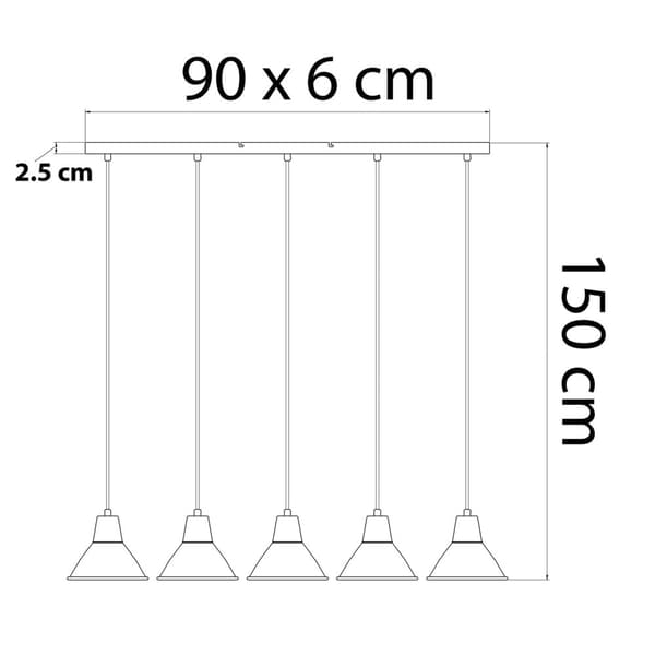 Industripendel, sort, 5 lyskilder - Odin