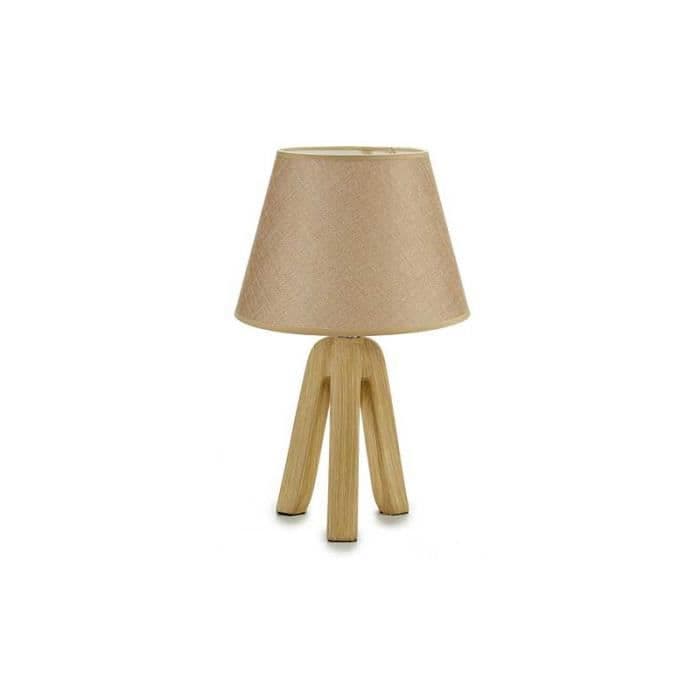 Bordslampa Keramisk Sockel Träeffekt Beige Konisk Skärm 0,000000