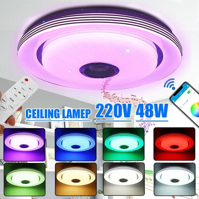100W Fush Mount LED-takljus Ljuskrona med bluetooth musikhögtalare, mobiltelefon APP-kontroll + dimbar fjärrkontroll, färgskiftande dimbar, för