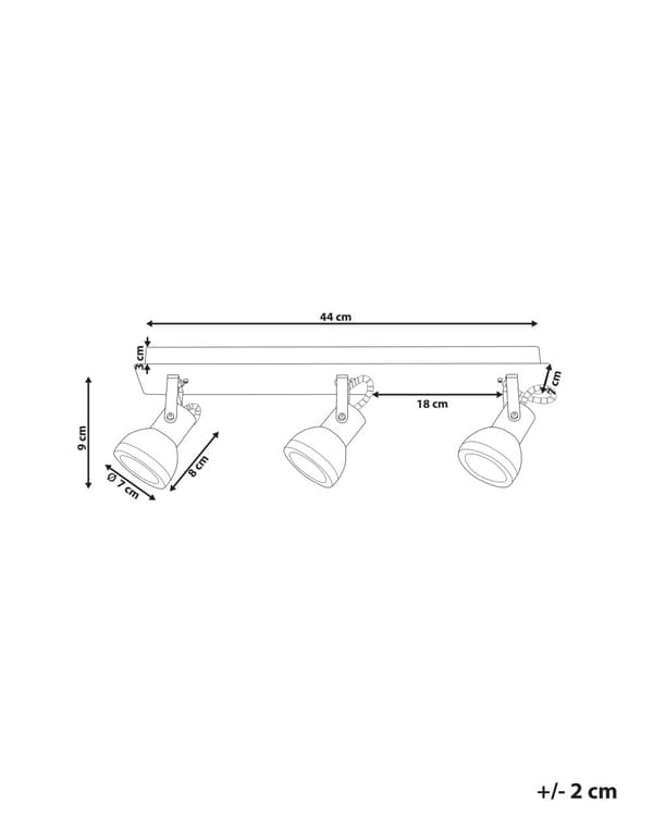 Spotlys loftslampe hvid og sort metal 3 lyskilder ø 7 cm justerbar svingarm klokkeformet skærm Spotlight design rektangulær skinne