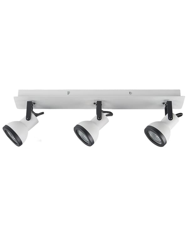 Spotlys loftslampe hvid og sort metal 3 lyskilder ø 7 cm justerbar svingarm klokkeformet skærm Spotlight design rektangulær skinne