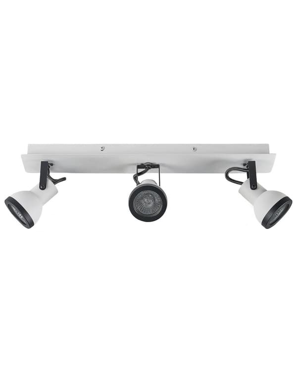 Spotlys loftslampe hvid og sort metal 3 lyskilder ø 7 cm justerbar svingarm klokkeformet skærm Spotlight design rektangulær skinne